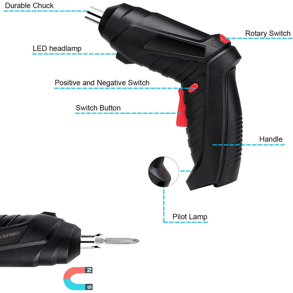 3.6V Cordless Electric Screwdriver Set USB Charging 3Nm Screw Gun with LED Light
