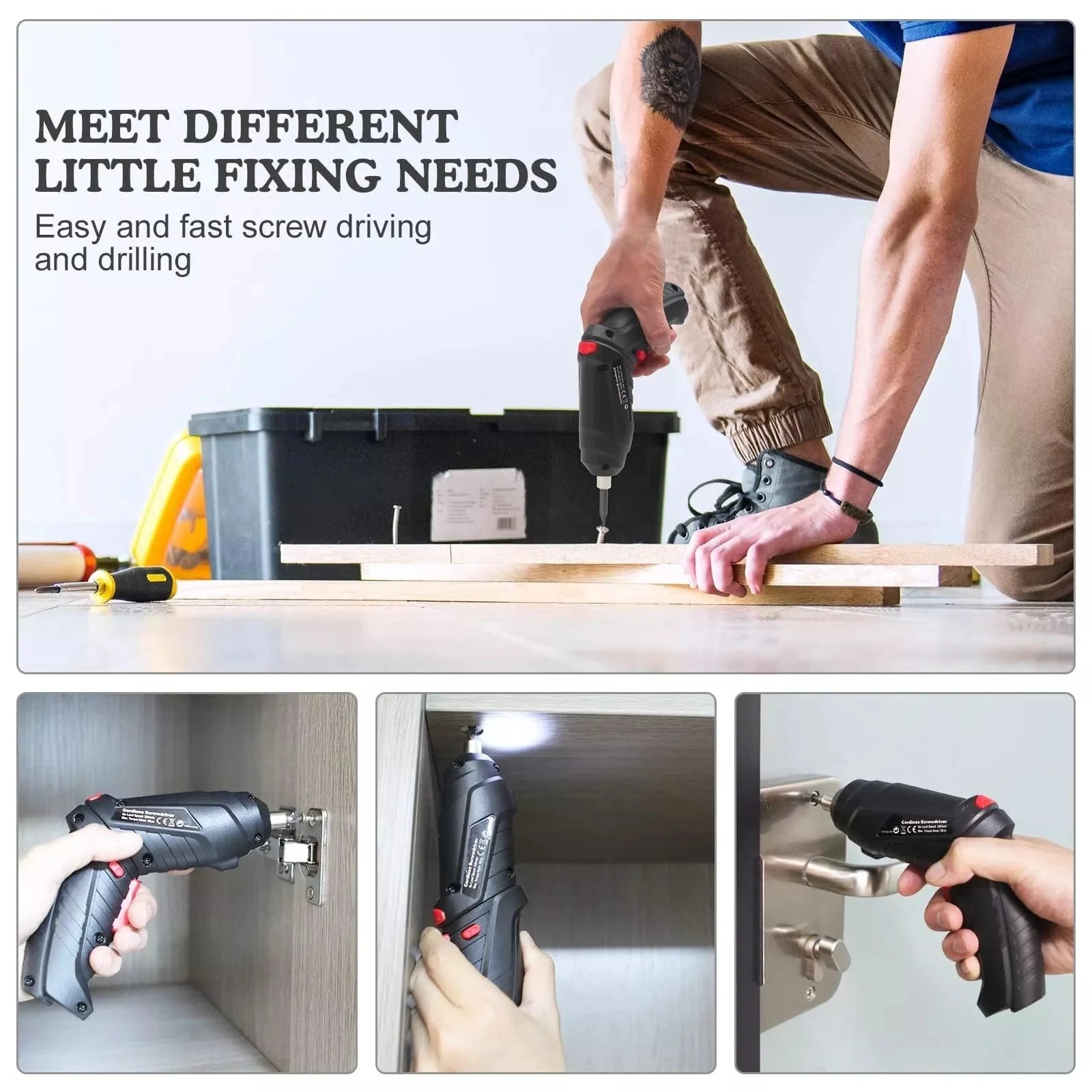 3.6V Cordless Electric Screwdriver Set USB Charging 3Nm Screw Gun with LED Light