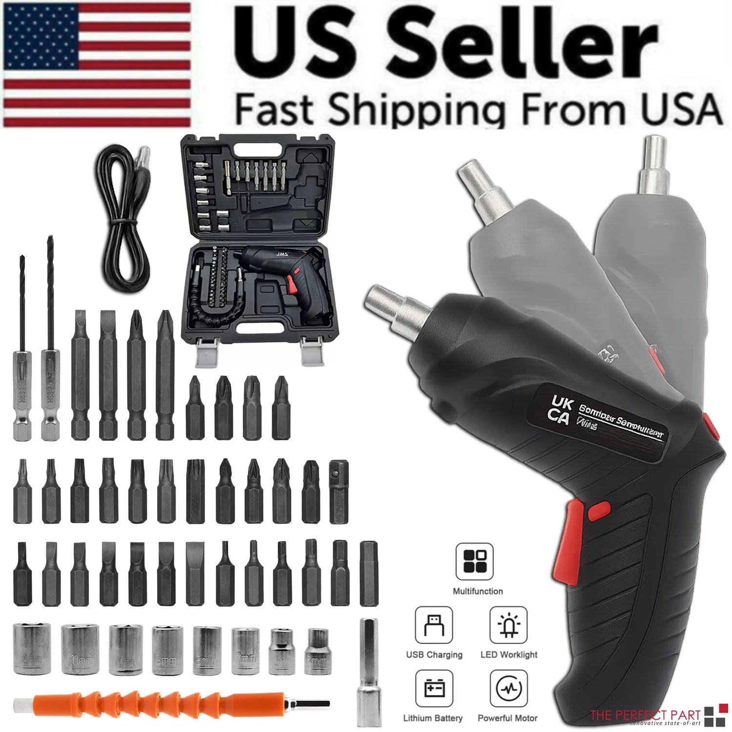 3.6V Cordless Electric Screwdriver Set USB Charging 3Nm Screw Gun with LED Light